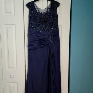 JJ HOUSE BLUE Floor-Length Chiffon Lace Mother of the Bride Dress